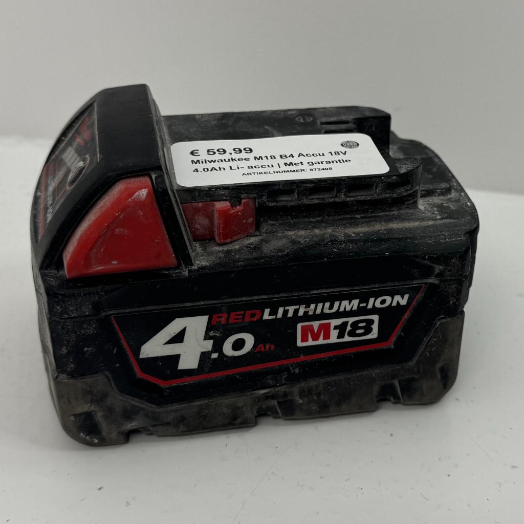 Milwaukee M18 B4 Accu 18V 4.0Ah Li- accu |, Gebruikt, Dordrecht@usedproducts.nl, Toulonselaan 72, Ophalen of Verzenden
