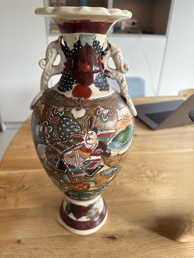Antieke Japanse Satsuma Vaas met Samurai Decoratie, Antiek en Kunst, Ophalen of Verzenden