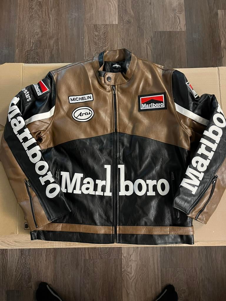 Marlboro Racing jas (maat L) – brown leder look vintage, Ophalen of Verzenden, Zo goed als nieuw, Maat 52/54 (L), Bruin