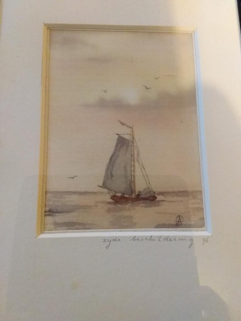 Zeilboot op zijde geschilderd, Ophalen of Verzenden