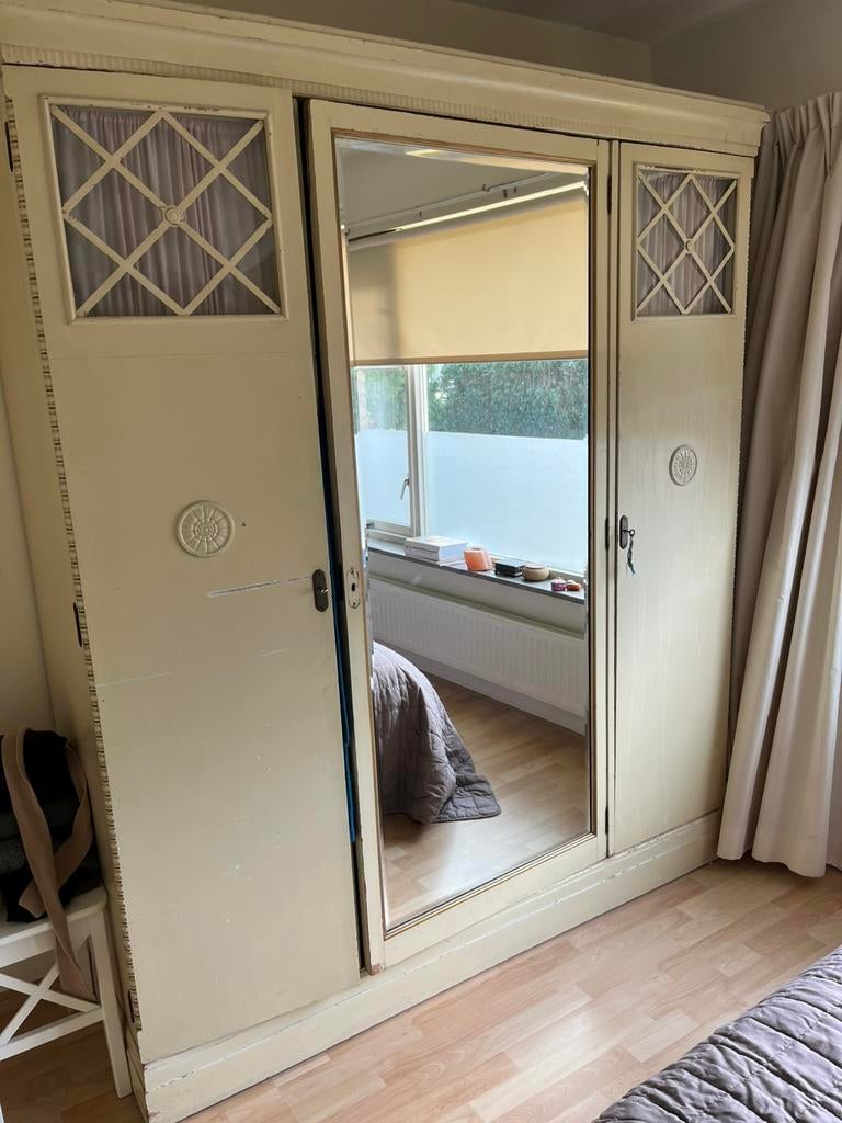 Antieke, unieke,  demontabele  kledingkast met spiegeldeur, Huis en Inrichting, Gebruikt, 200 cm of meer, 150 tot 200 cm, Eikenhout
