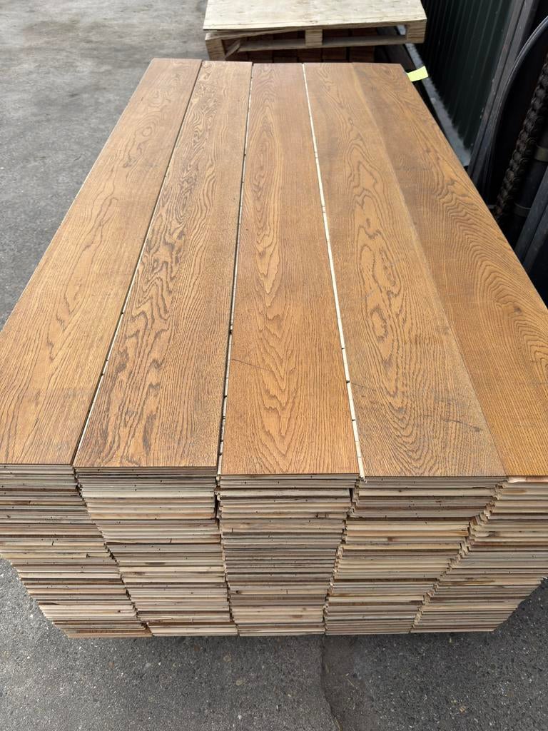 Eiken vloer 83 m2 lamelparket 19 cm breed 1,4 cm dik top 3mm, Ophalen, Gebruikt, Vloerdelen of -planken, 10 m² of meer