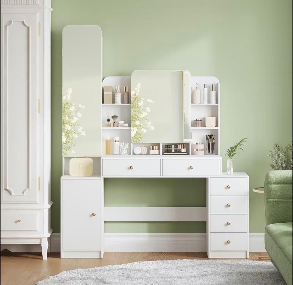 Nieuwe kaptafel met spiegel en veel opbergruimte, Huis en Inrichting, Tafels | Kaptafels, Ophalen, Nieuw, Hout, 100 tot 150 cm