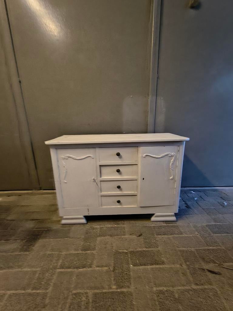 Vintage kastje met lades en deuren - Wit geverfd, Ophalen, Gebruikt, 100 tot 150 cm, Vintage, Landelijk