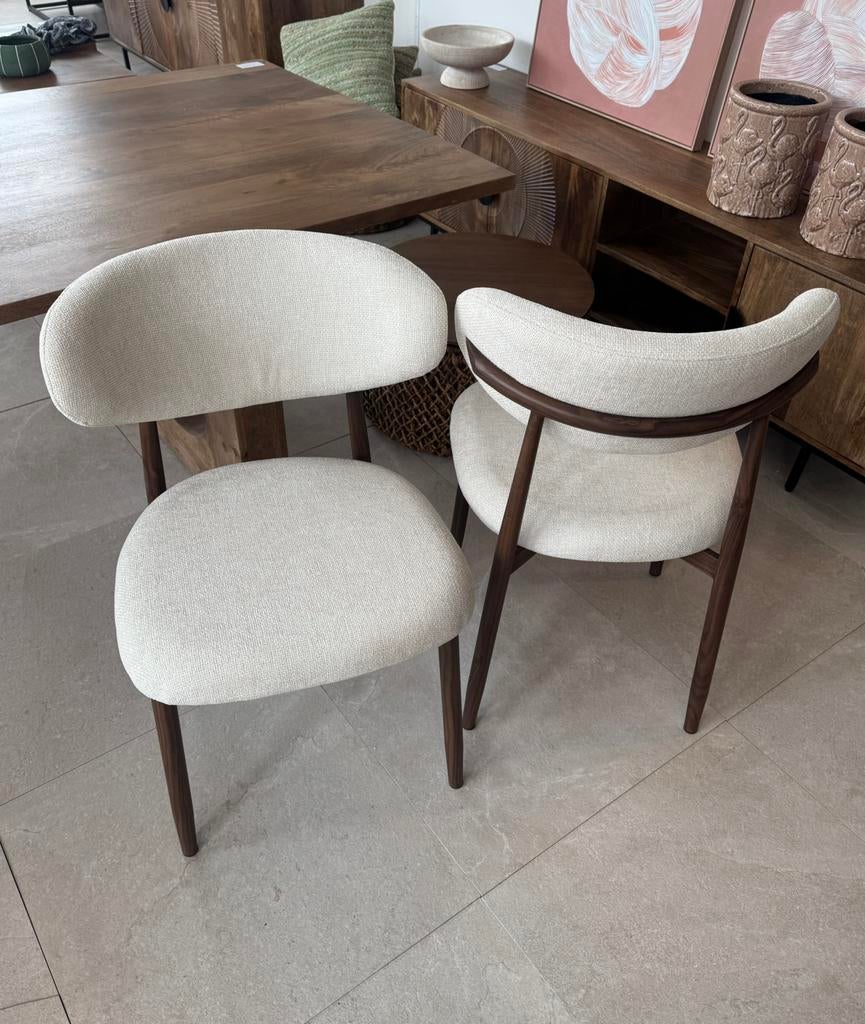 Magazijn leegverkoop eetstoelen Japandi beige houtlook metal, Overige kleuren, Nieuw, Ophalen of Verzenden, Argonweg 20 Amersfoort