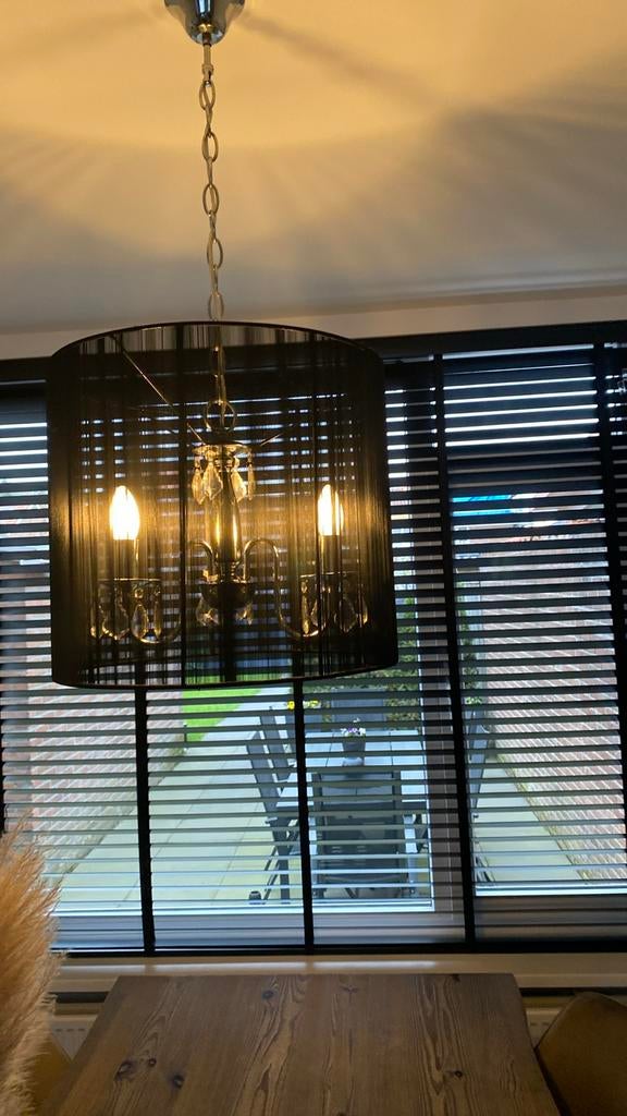 Zilveren kroonluchter met zwarte kap, Ophalen of Verzenden, Gebruikt, Metaal