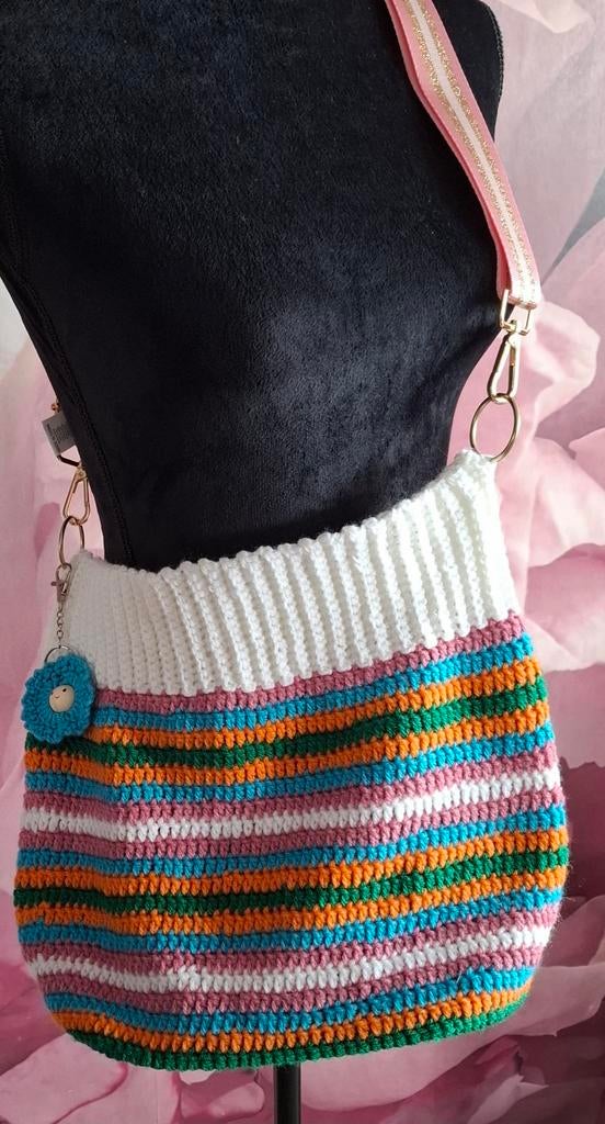 Gehaakte tas wit multicolor, Ophalen of Verzenden, Nieuw, Wit, Schoudertasje