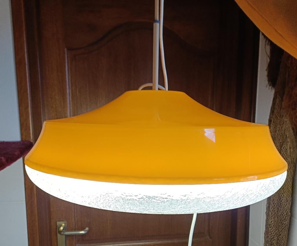 Space-Age UFO vintage MASSIVE gele hanglamp (L23), 50 tot 75 cm, Ophalen of Verzenden, Zo goed als nieuw, Space age, spoednik, vintage
