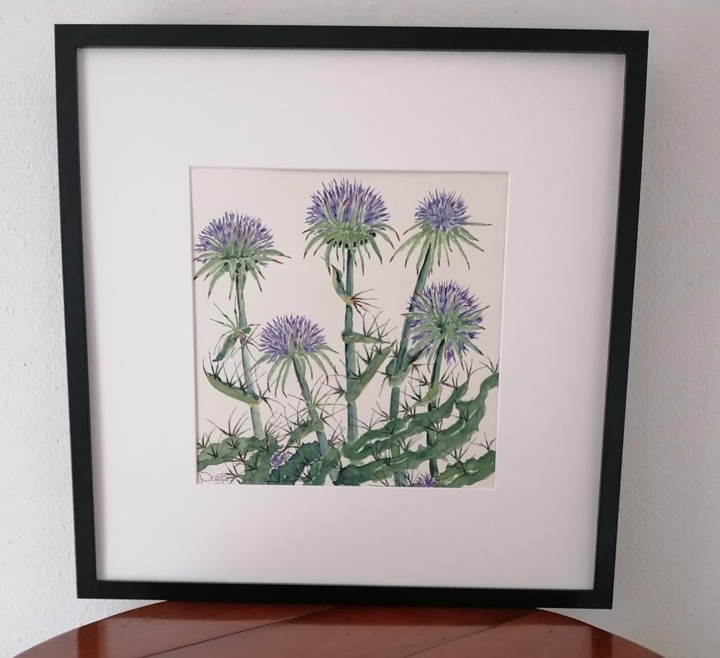Schilderij Distels Aquarel guache, Antiek en Kunst, Ophalen