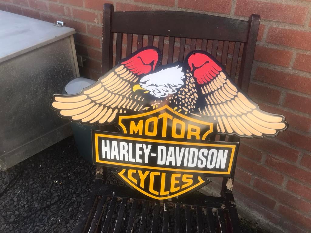 Harley Davidson emaille reclamebord, Verzamelen, Ophalen, Zo goed als nieuw, Reclamebord