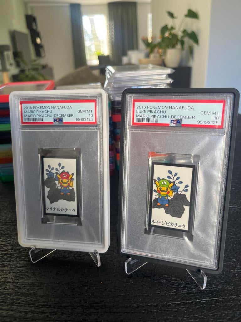 2016 Pokemon Hanafuda Mario Pikachu en Luigi Pikachu PSA 10, Ophalen, Zo goed als nieuw, Meerdere kaarten