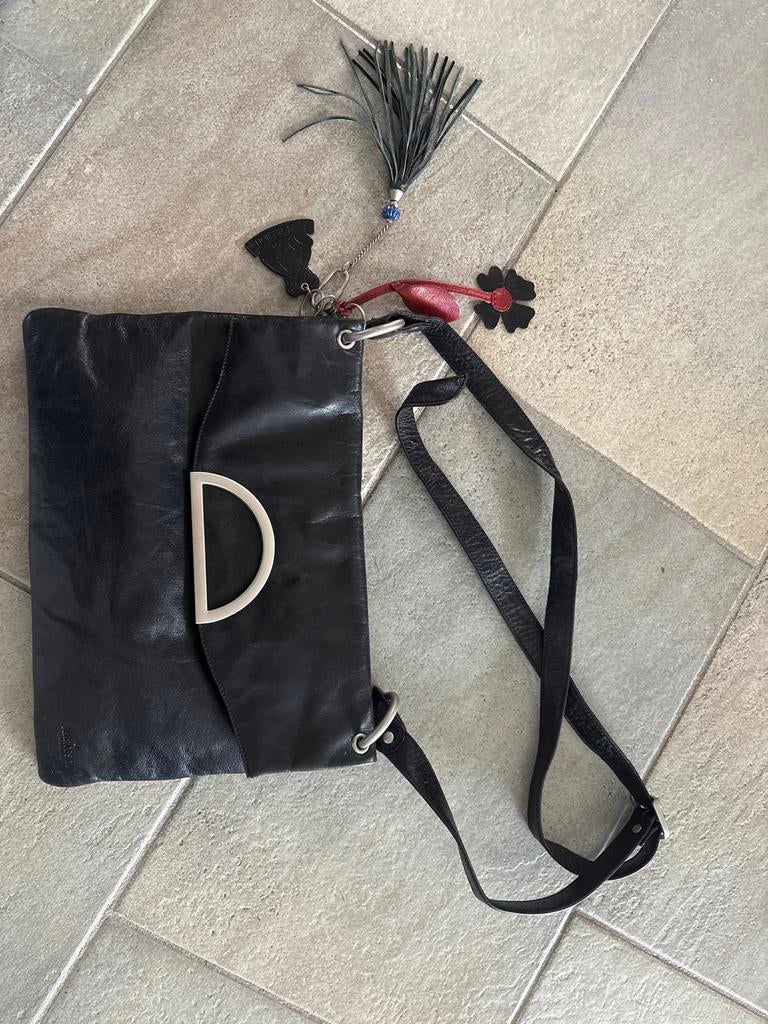 Bear Design Schoudertas - Zwart Leer, Sieraden, Tassen en Uiterlijk, Tassen | Schoudertassen, Gebruikt, Zwart, Leer, Ophalen