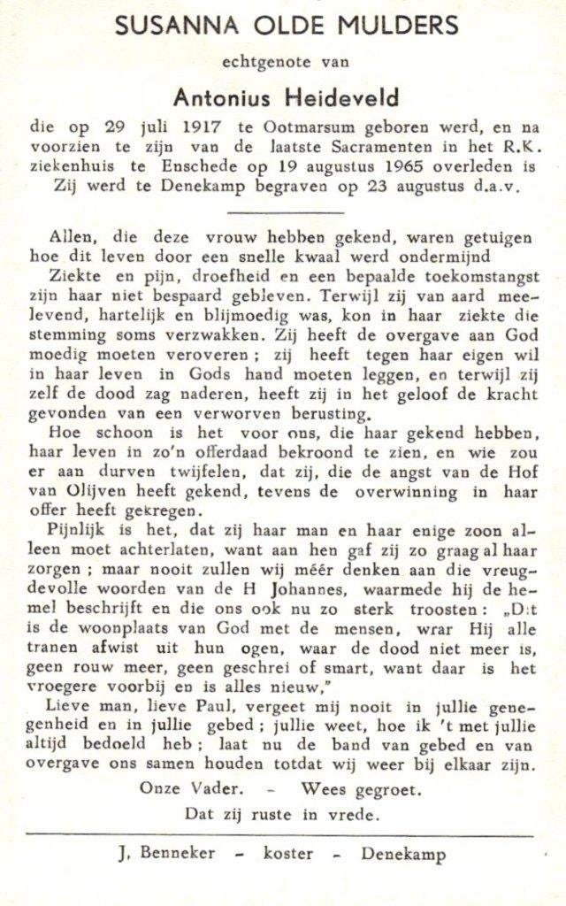 Olde Mulders Susanna Ootmarsum 1917-1965 Denekamp, Ophalen of Verzenden