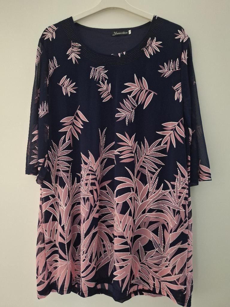 Blouse/shirt korte mouwen donkerblauw, rose,wit maat 2XL/3xl, Blauw, Maat 46/48 (XL) of groter, Ophalen of Verzenden, Zo goed als nieuw