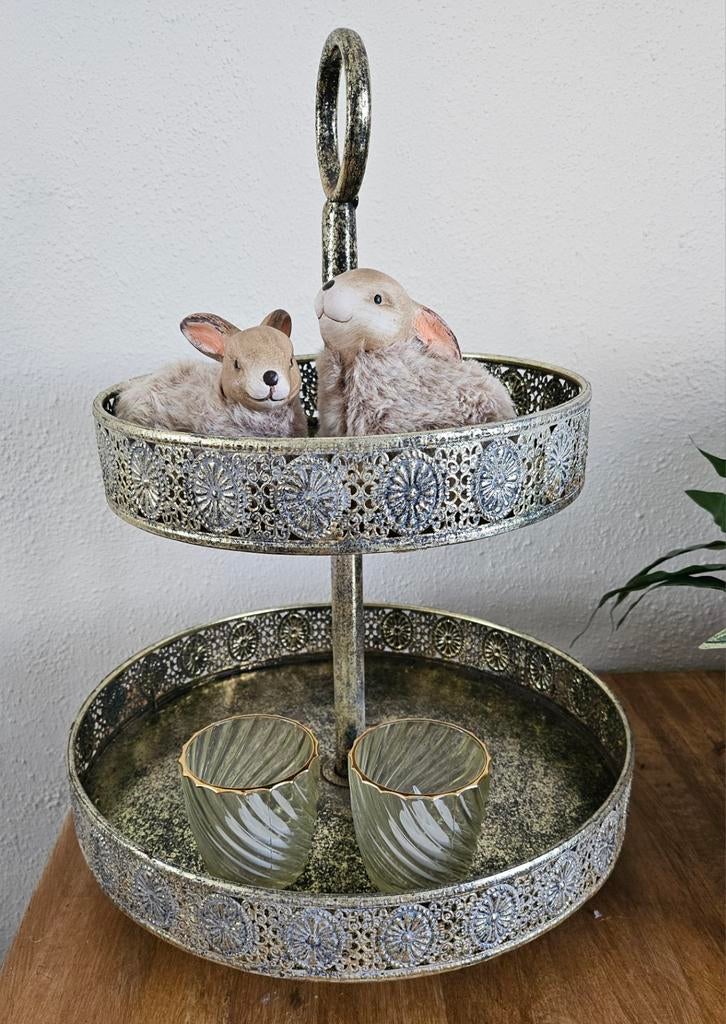 Decoratieve etagère met 2 plateaus - Goudkleurig, Ophalen of Verzenden