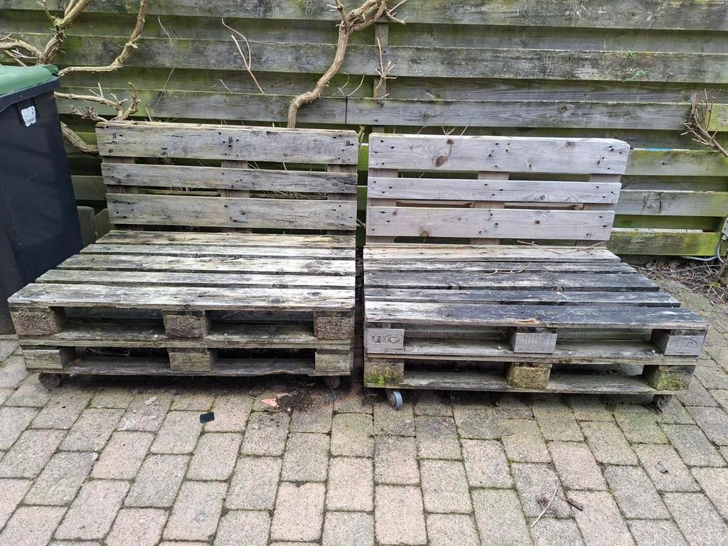 Palletbanken voor open haard of paasvuur gratis, Gebruikt, Tweepersoons, Ophalen of Verzenden, Rechte bank