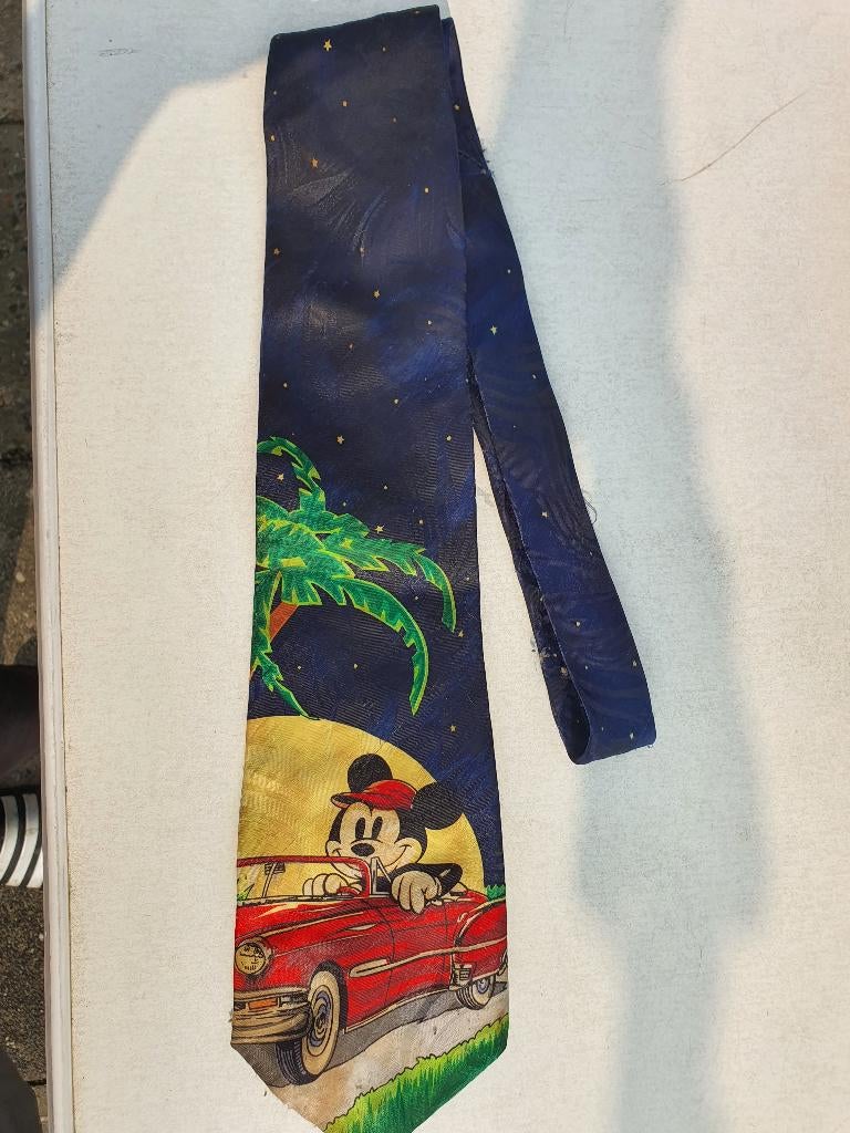 Vintage Disney Stropdas Mickey Auto | Retro, Ophalen of Verzenden, Mickey Mouse, Kleding of Textiel