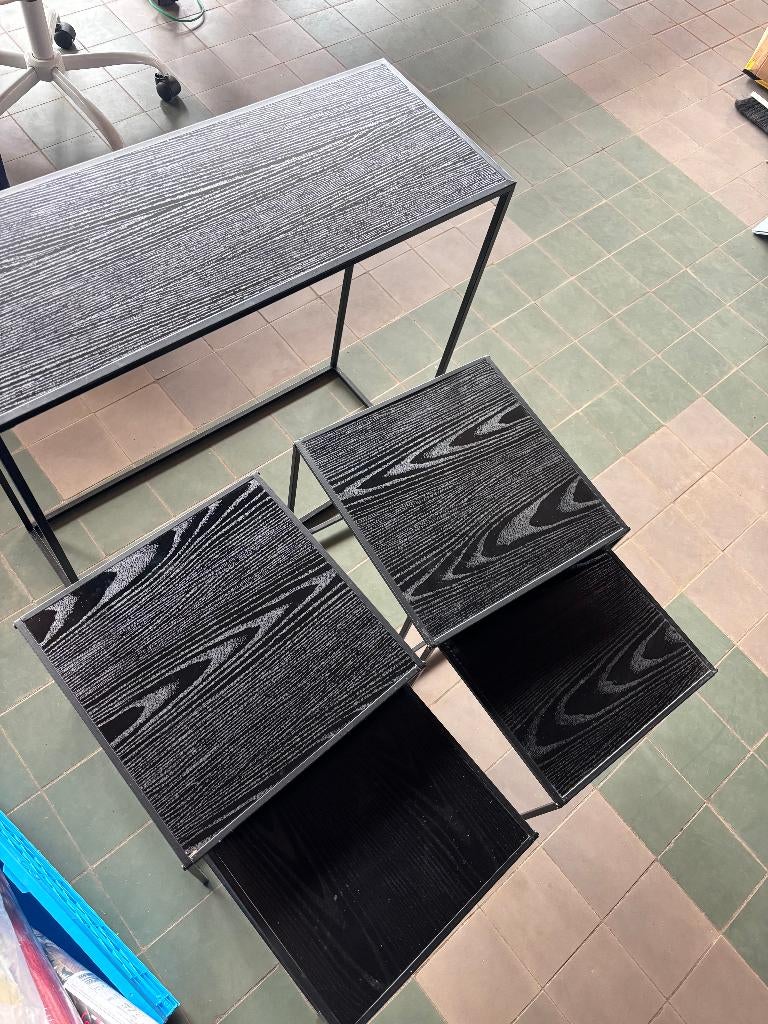Zwarte bijzettafels en sidetable metaal MDF industrieel, Huis en Inrichting, Tafels | Sidetables, Ophalen, Gebruikt, 50 tot 100 cm