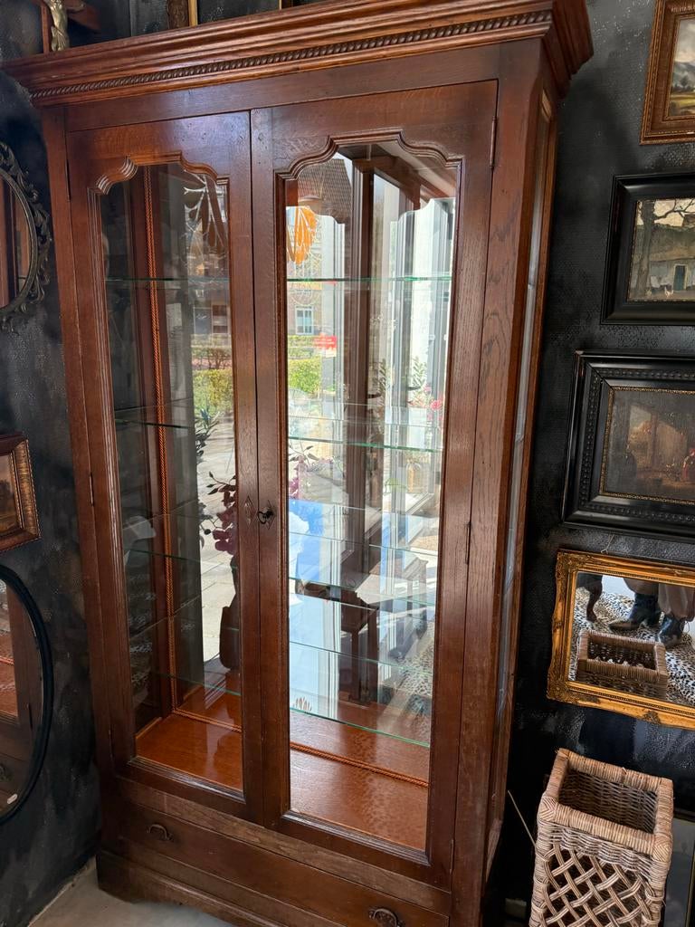 Oude vitrinekast met verlichting, Ophalen, Gebruikt, 50 tot 100 cm, 150 tot 200 cm