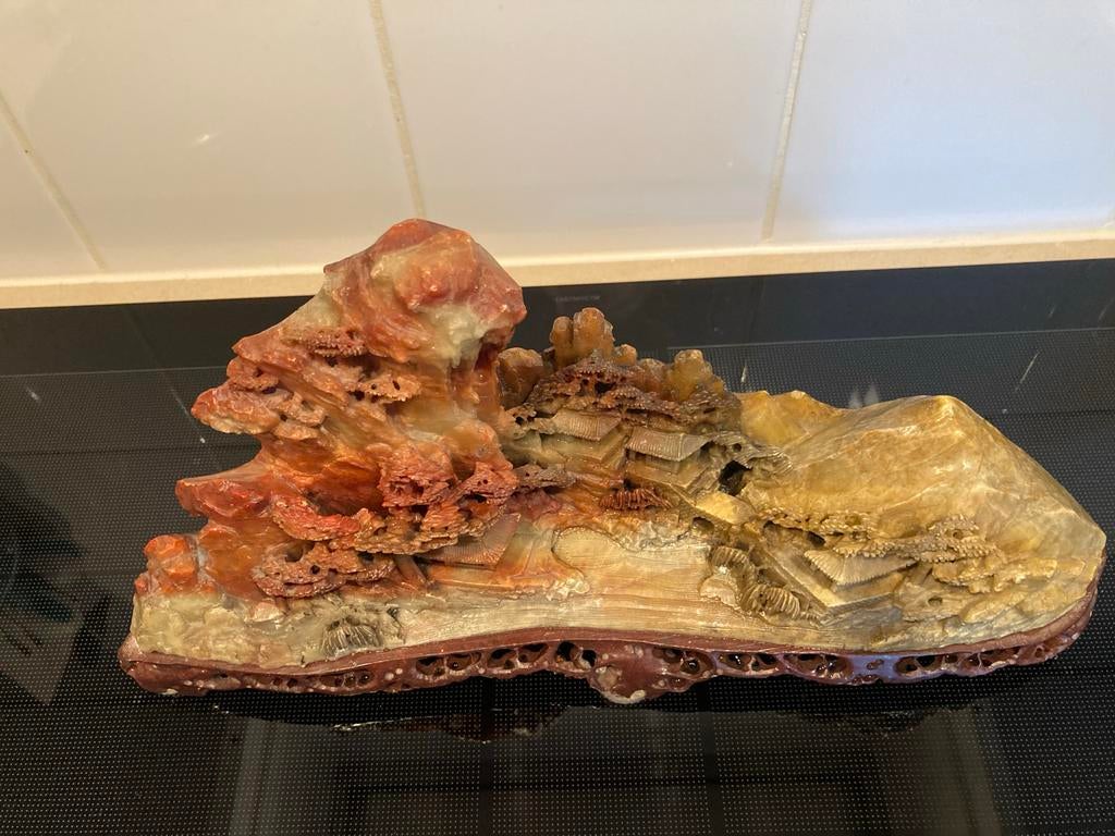 Gedetailleerd Shoan-landschap van speksteen, Antiek en Kunst, Ophalen of Verzenden