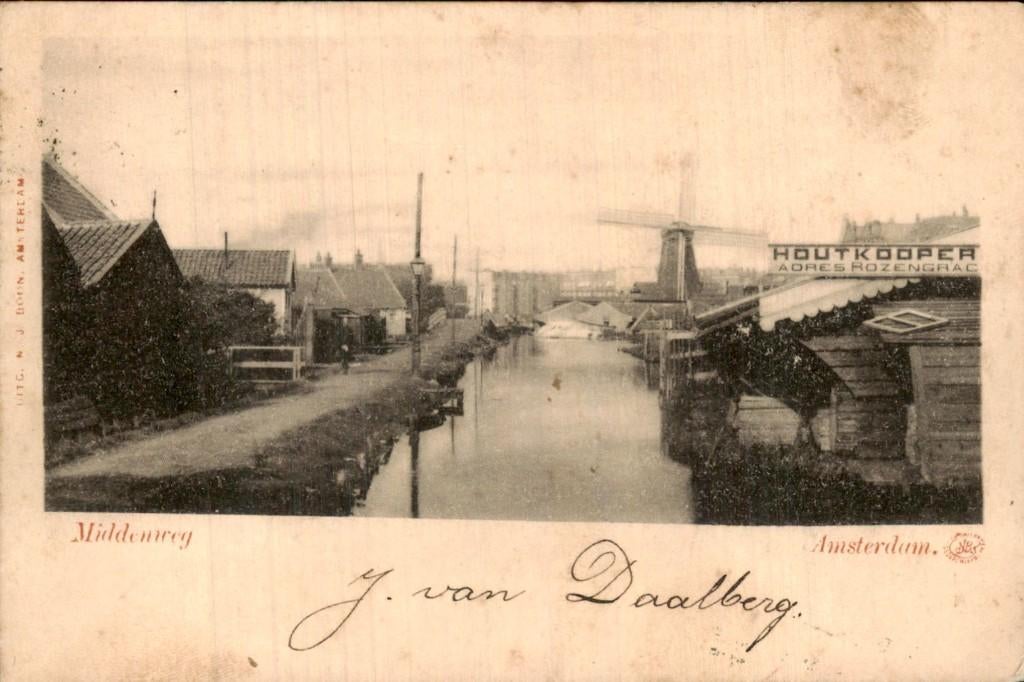 Amsterdam - Middenweg - Houtkooper en molen, Ophalen of Verzenden, Voor 1920, Gelopen, Noord-Holland