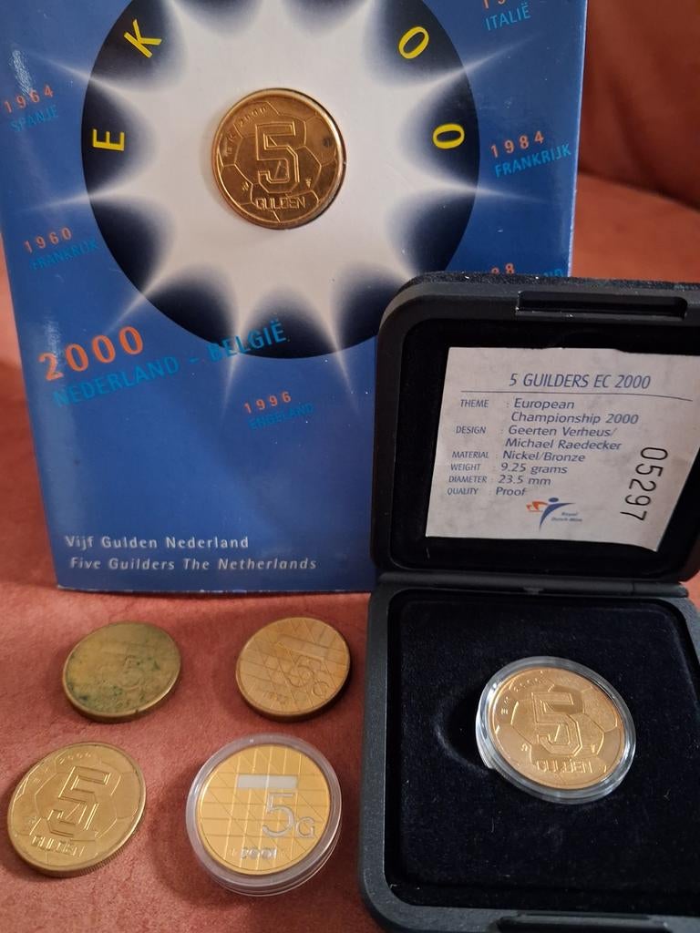6x 5 Gulden Munten: 1989, 1992, 2000 (EK), 2001, Ophalen of Verzenden, Koningin Beatrix, 5 gulden, Setje