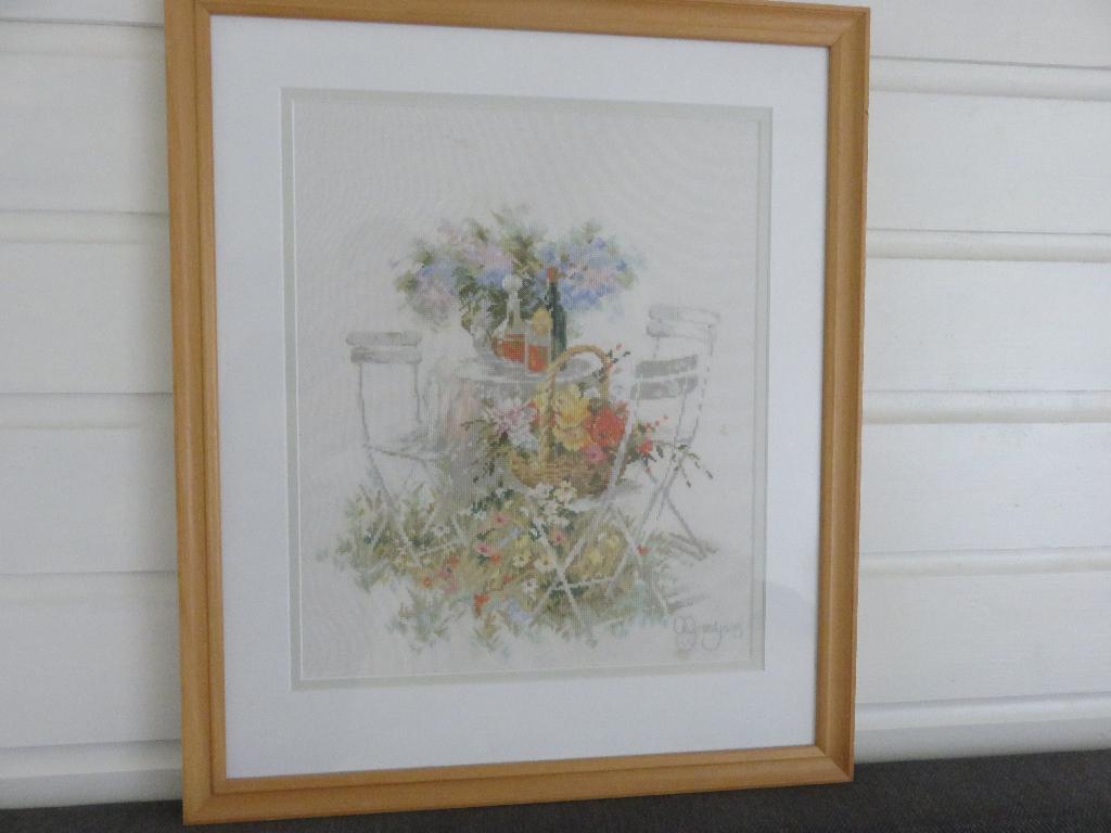 Borduurwerk groot ingelijst, bistro /vintage /schilderij, Ophalen of Verzenden, Overige typen