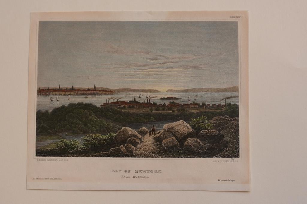 NEW YORK BAY Staalgravure USA HOBOKEN VS 1850 AMERIKA GB6, Antiek en Kunst, Kunst | Etsen en Gravures, Verzenden
