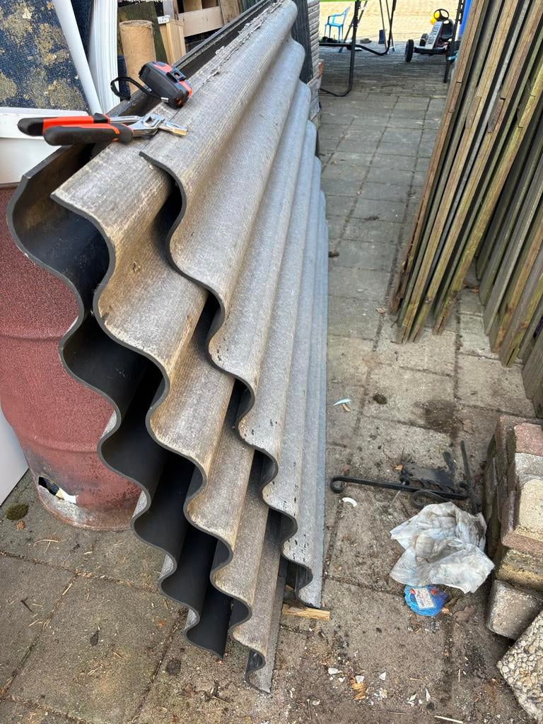 Vezelcement golfplaten 4 stuks, Doe-het-zelf en Verbouw, Dakpannen en Dakbedekking, Ophalen, Overige materialen, Gebruikt, Minder dan 5 m²