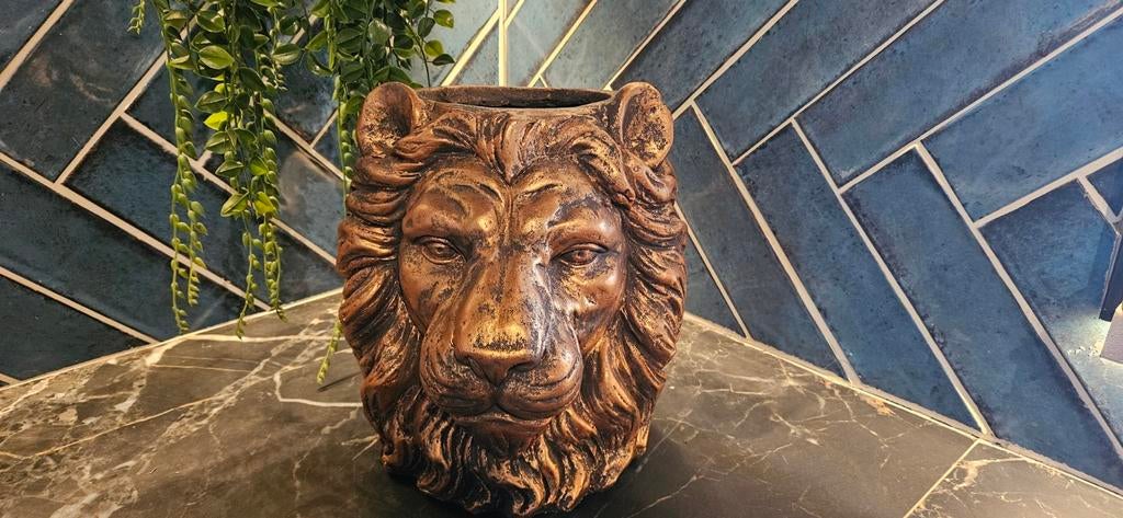 Bloempot/vaas |  leeuw | goud/brons, Huis en Inrichting, Woonaccessoires | Vazen, Ophalen, Overige materialen, Overige kleuren