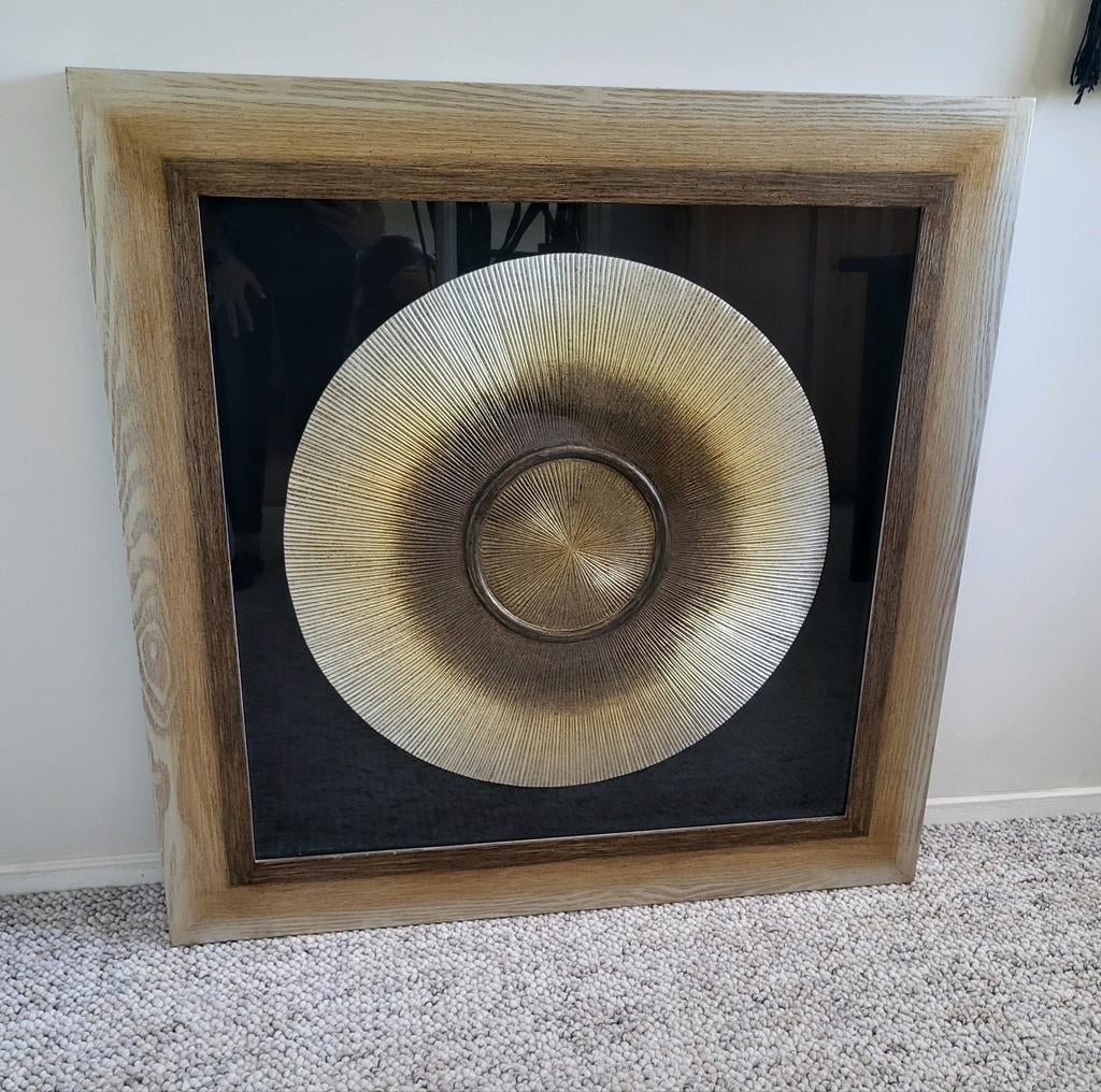 Ingelijste 3D-wanddecoratie met gouden cirkel, Antiek en Kunst, Kunst | Overige Kunst, Ophalen