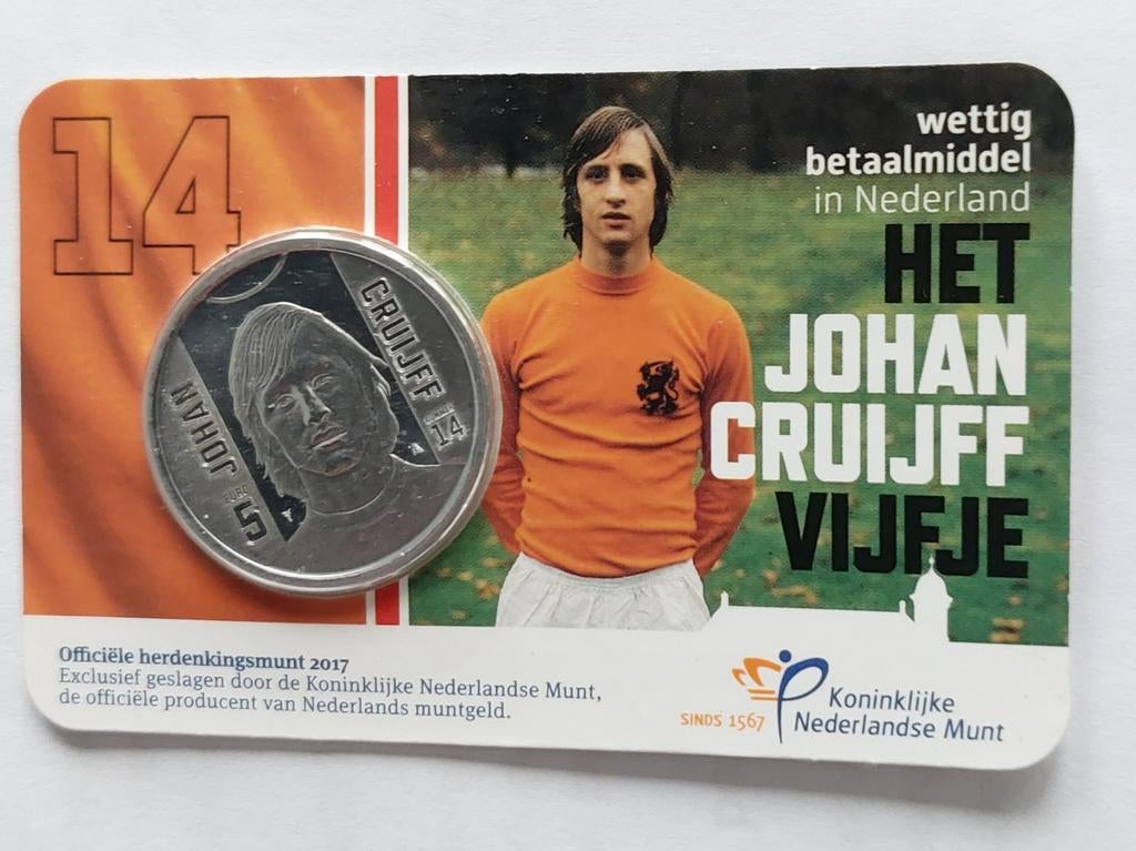 Johan Cruijff 5 euro munt zwaar verzilverd !, Postzegels en Munten, Munten | Nederland, Ophalen of Verzenden