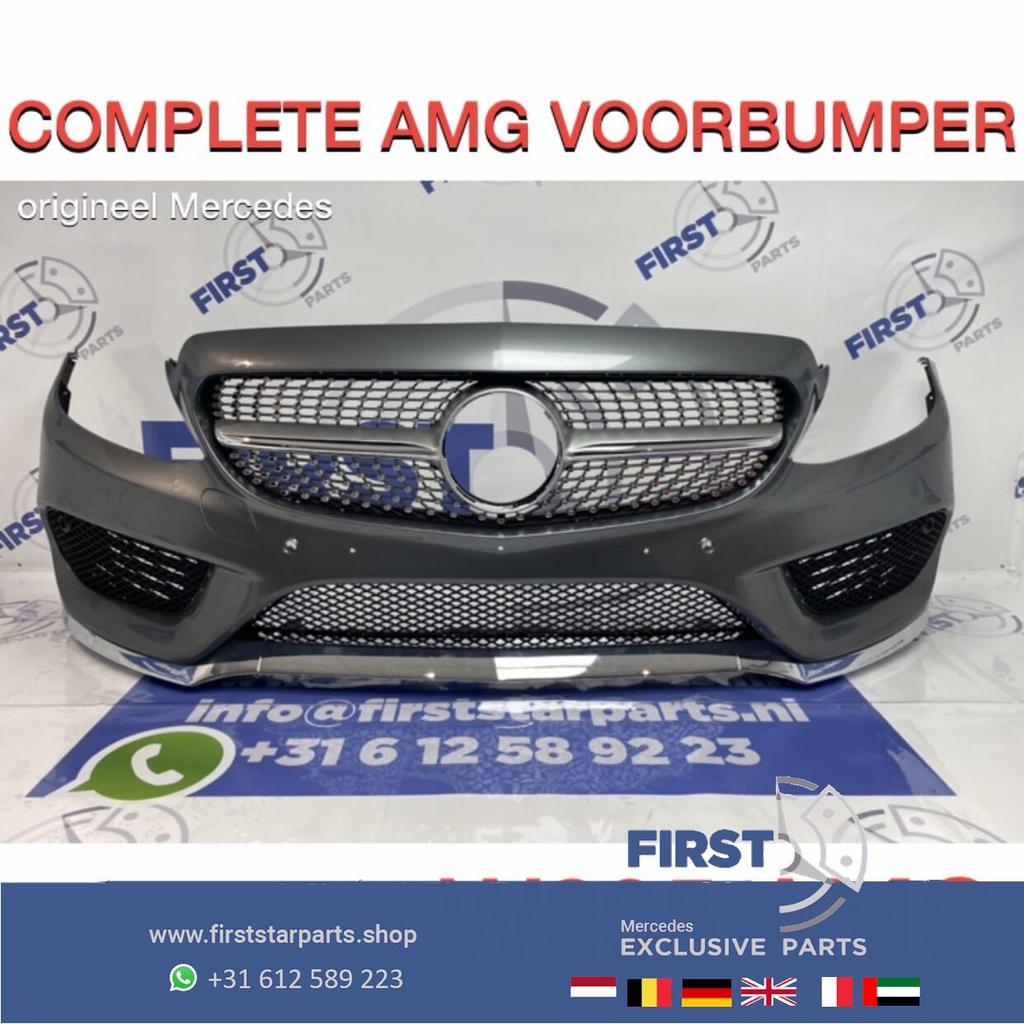W205 C43 AMG VOORBUMPER COMPLEET Mercedes C Klasse 43 bumper, Gebruikt, -, Voor, Ophalen of Verzenden