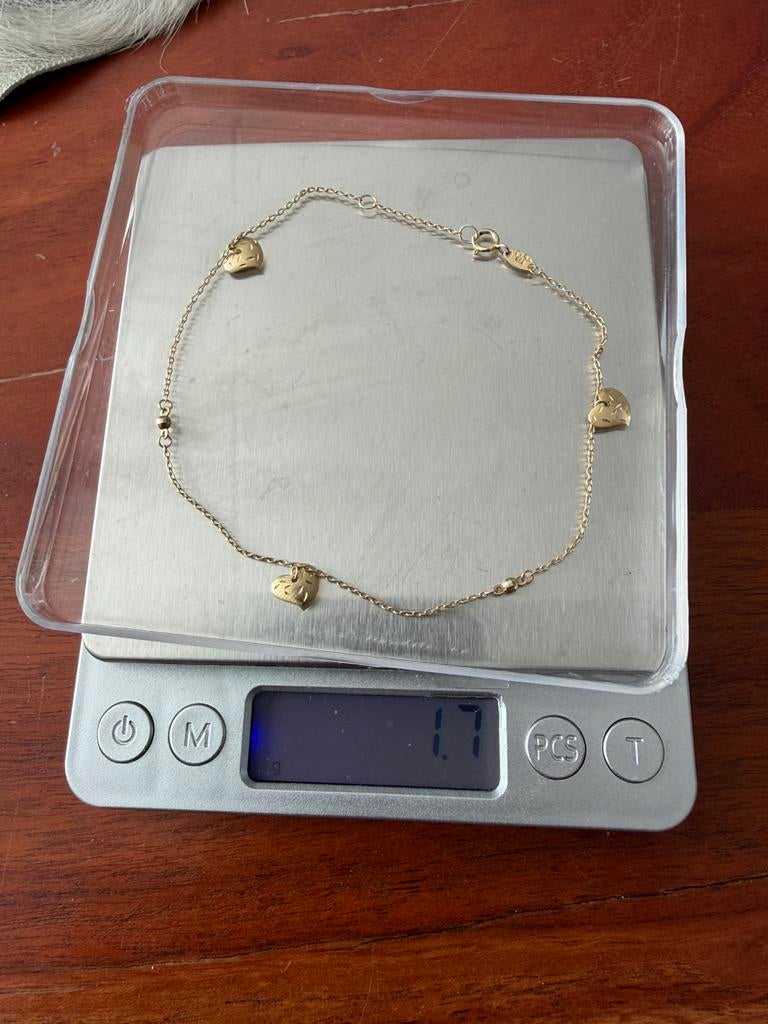 Gouden  585 gestempeld 14 krt band met Hartjes, Ophalen of Verzenden