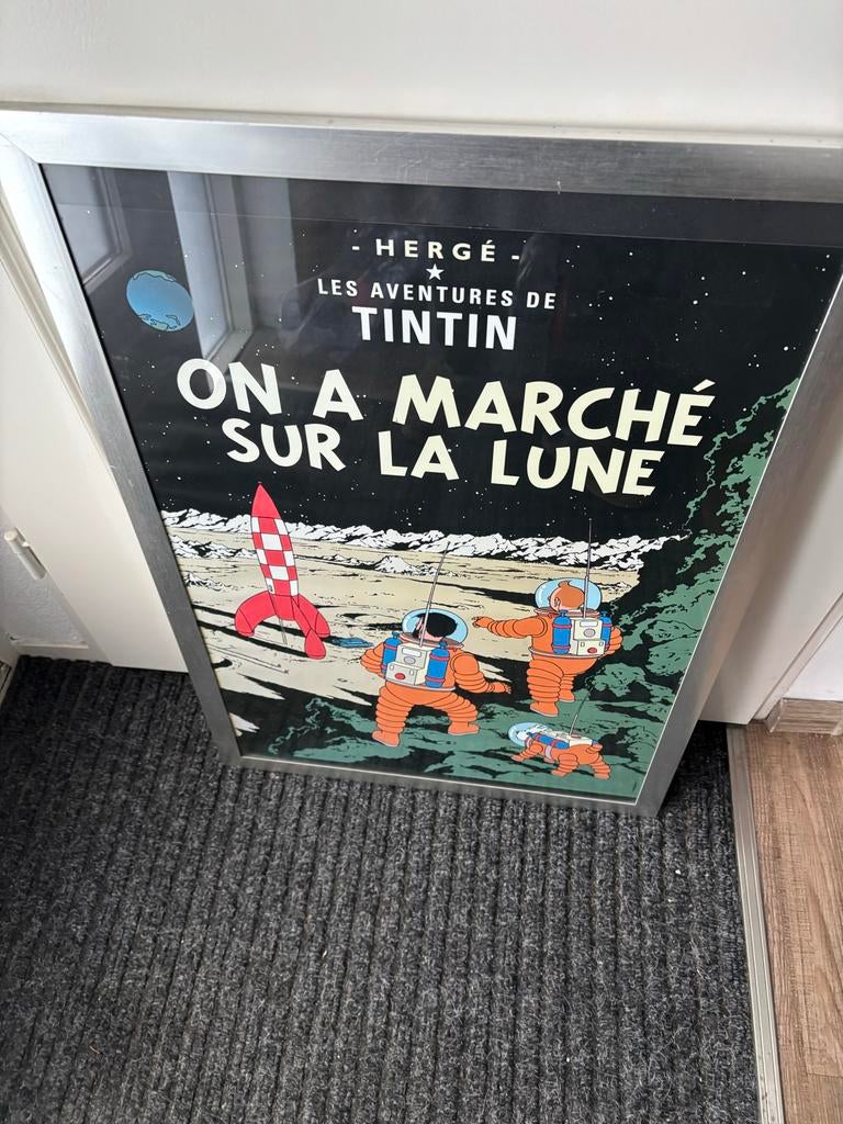 Kuifje poster 'On a marché sur la Lune' in lijst, Rechthoekig Staand, Met lijst, Ophalen of Verzenden, Zo goed als nieuw