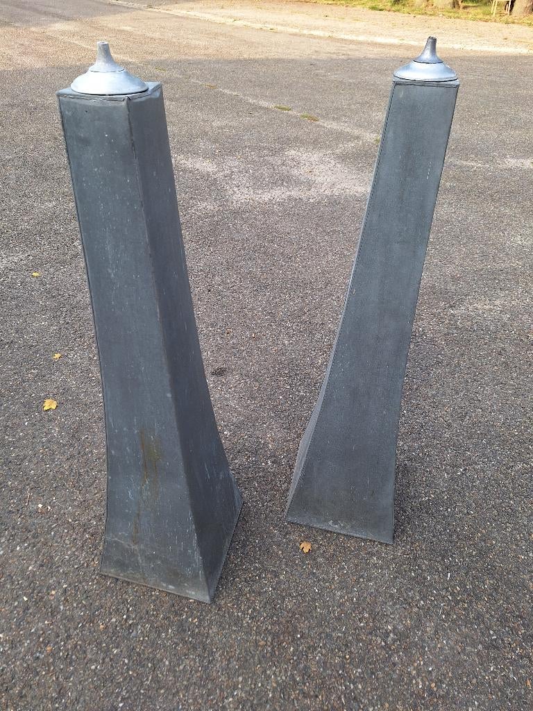 2x olielampen / kandelaars van zink, Ophalen, Zo goed als nieuw, Grijs, Kandelaar