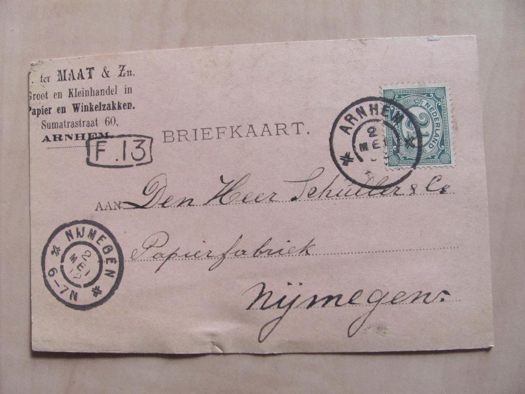 Arnhem, Ter Maat & zn Sumatrastraat 60 papier & winkelzakken, Ophalen of Verzenden, Briefkaart