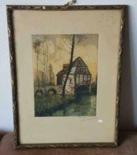 Ets kempen Brabant Charles Bougard (1865-1926) Piron, Antiek en Kunst, Kunst | Etsen en Gravures, Ophalen