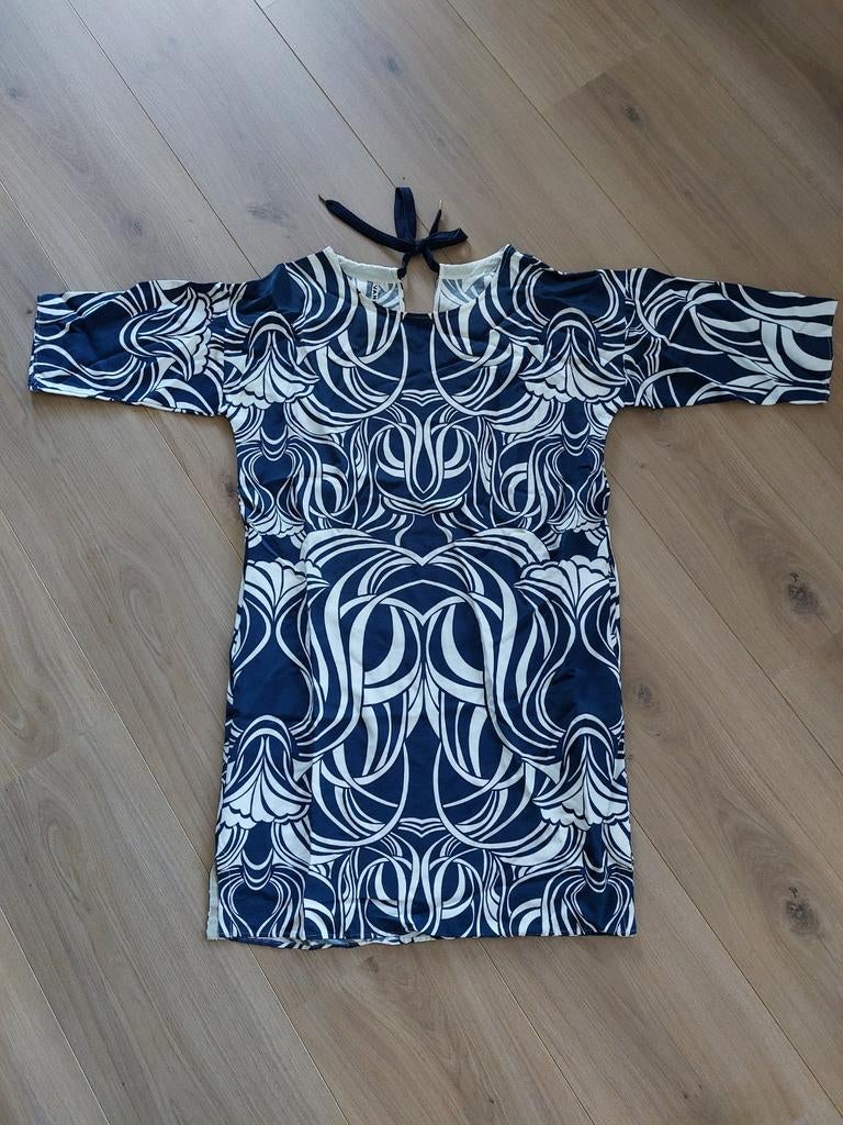 Vanilia jurk - Blauw/Wit met abstracte print, Maat 38/40 (M), Blauw, Vanilia, Ophalen of Verzenden