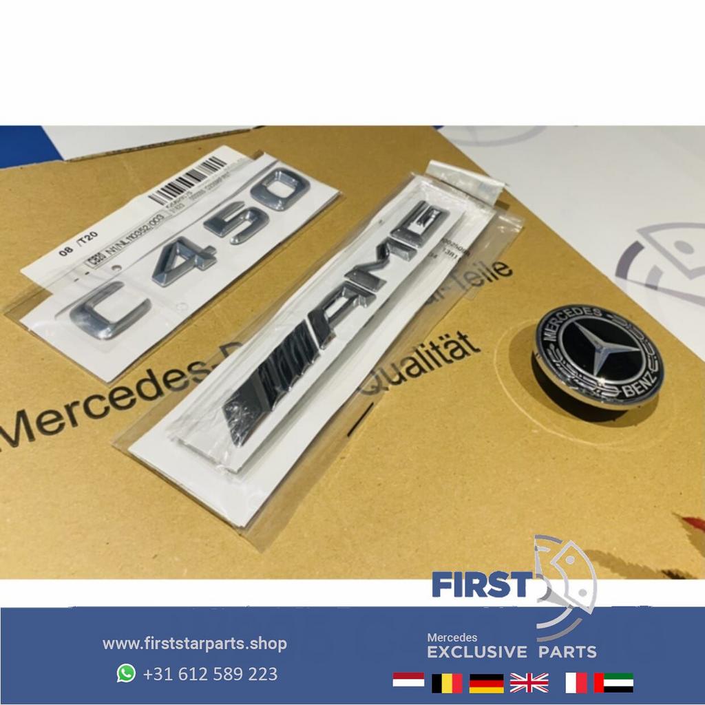 W205 C450 AMG LOGO SET C 450 CHROOM EMBLEMEN SET Mercedes C, Gebruikt, -, Ophalen of Verzenden, -