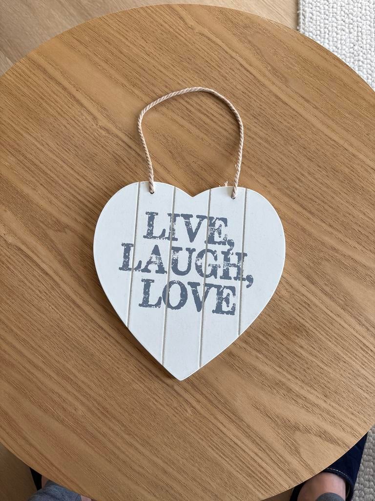 Decorative Heart 'Live, Laugh, Love' - Wooden Hanging Sign, Ophalen, Zo goed als nieuw
