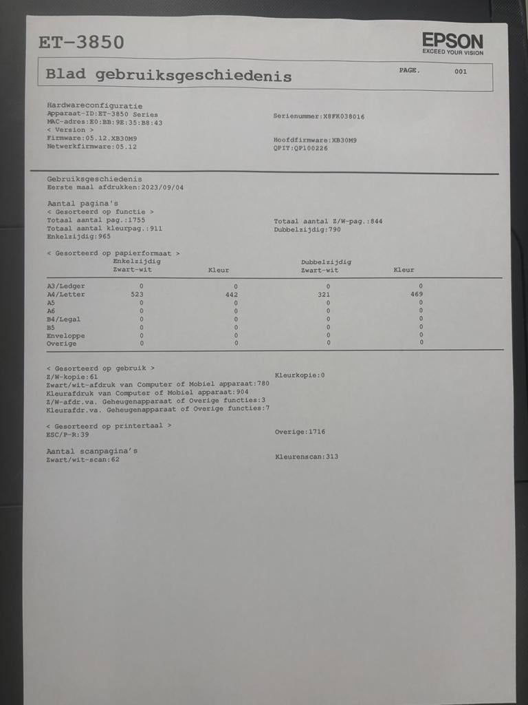 Epson EcoTank ET-3850 Printer - Zo goed als nieuw, Computers en Software, Printers, EPSON, EPSON, Inkjetprinter, Ophalen of Verzenden