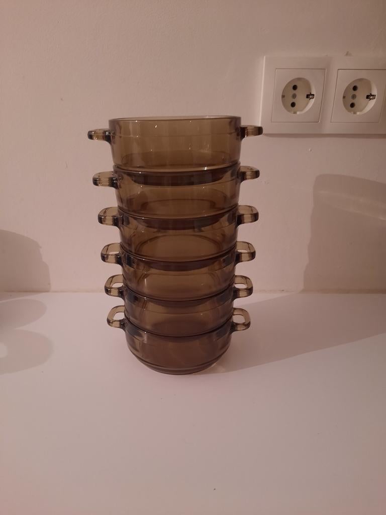 6x vintage Arcoroc france smoke glas soepkommen, Ophalen of Verzenden