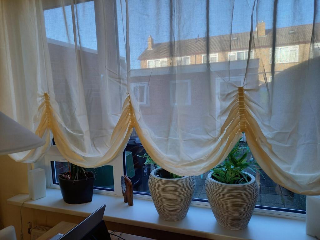 Crème vitrage met 4 bogen - 2.20m breed, Ophalen of Verzenden