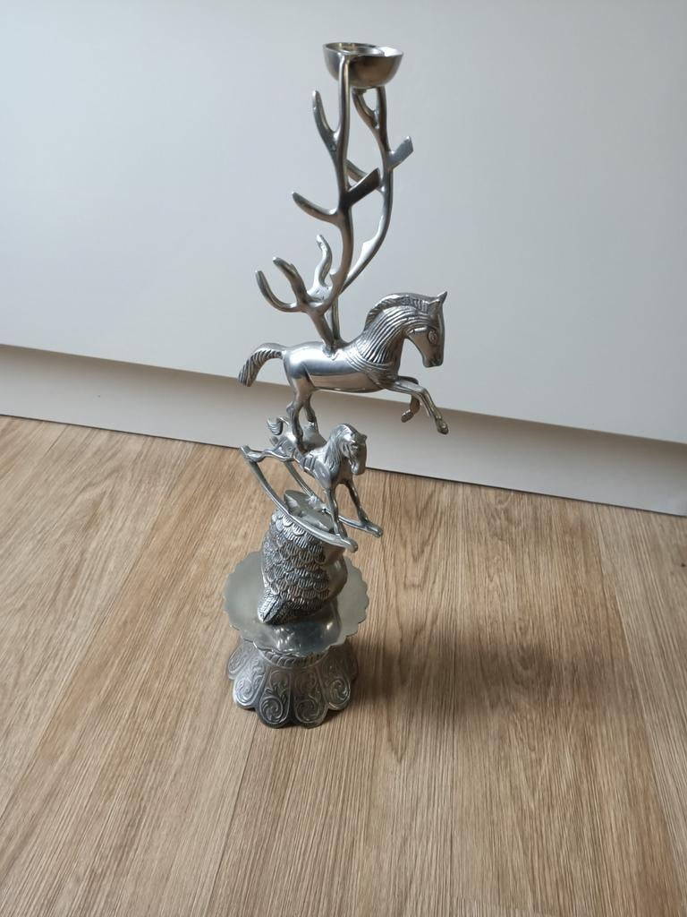 Vintage kandelaar met paard en uil, Ophalen of Verzenden, Overige materialen