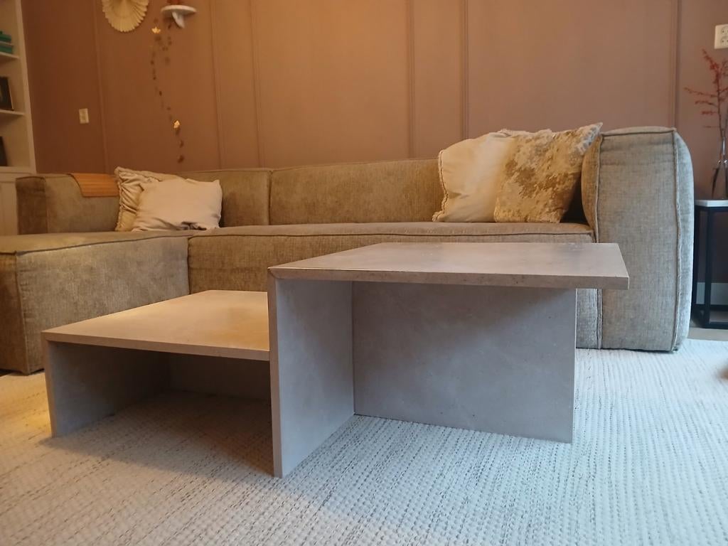 Salontafel natuursteen beige, bestaat uit 2 delen., Huis en Inrichting, Tafels | Salontafels, Ophalen, Overige materialen, 50 tot 100 cm
