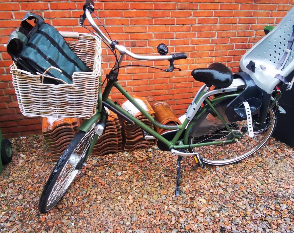 Groene Damesfiets met Mand en Kinderzitje, 53 tot 56 cm, Versnellingen, Zo goed als nieuw, Ophalen