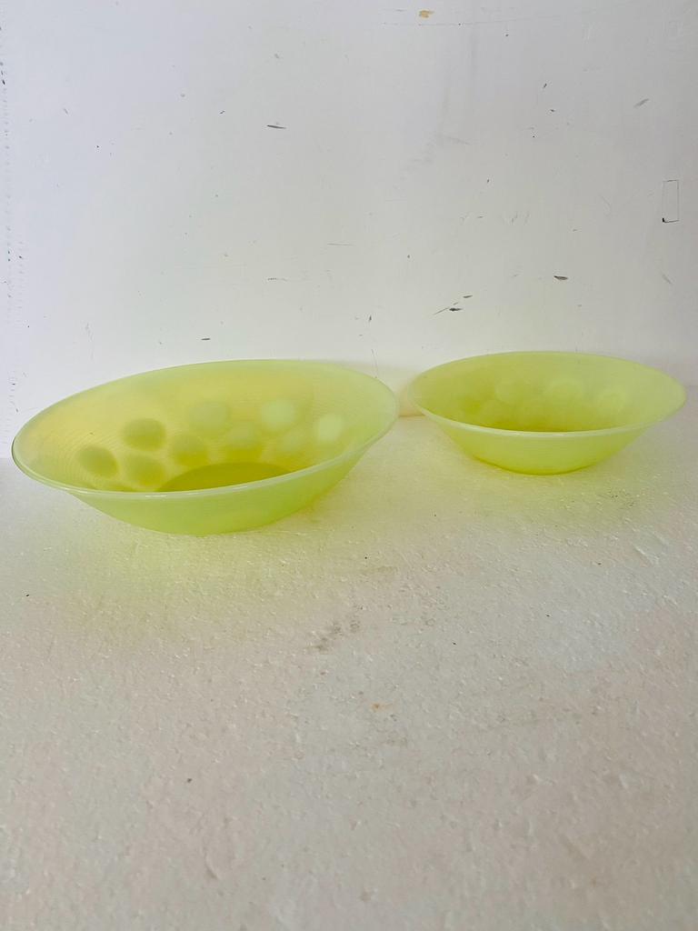 Copier glazen Gutta schalen (2) jaren 30, Gebruikt, Schaal, Leerdam, Rond