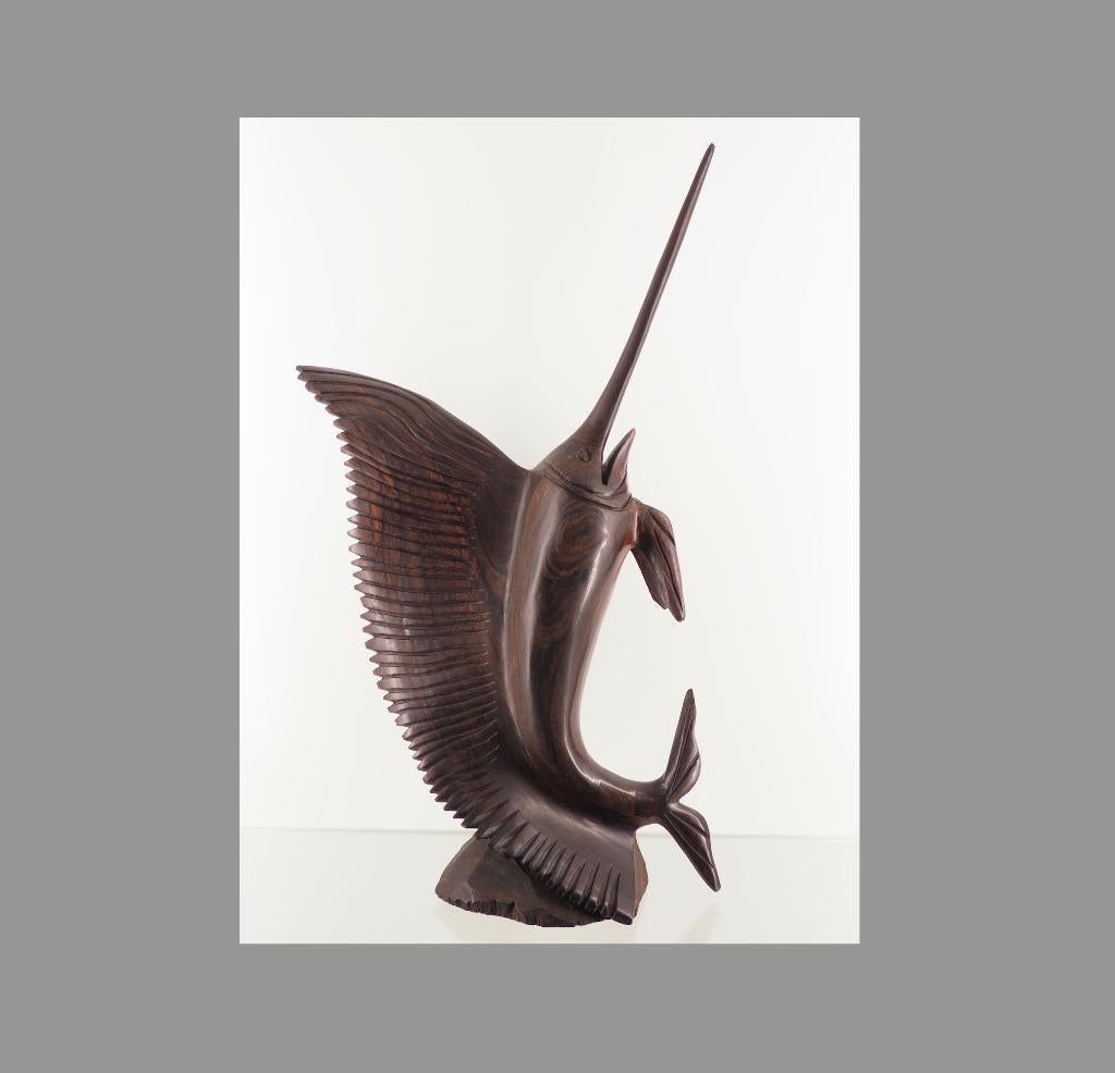 59cm Zeilvis sculptuur van IJzerhout Indonesië van vóór 1960, Verzenden