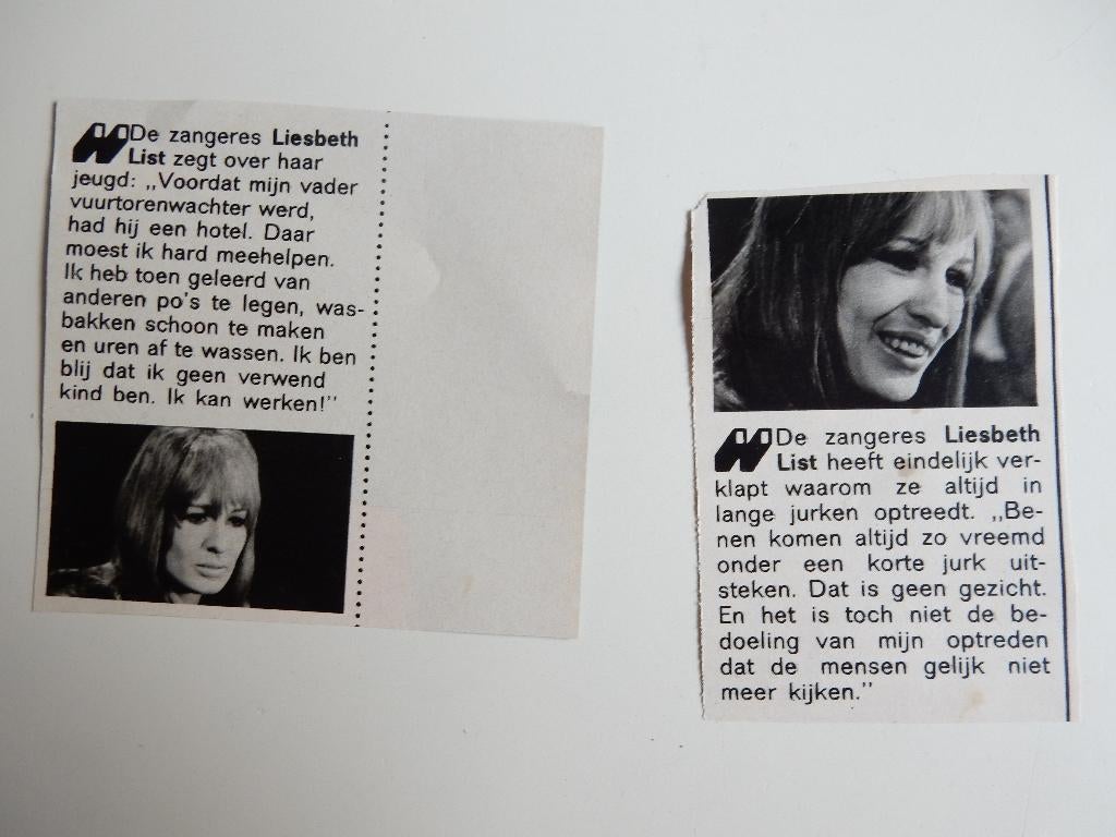 Liesbeth List 2 x knipseltje uit tijdschriften., Ophalen of Verzenden, Gebruikt, Boek, Tijdschrift of Artikel